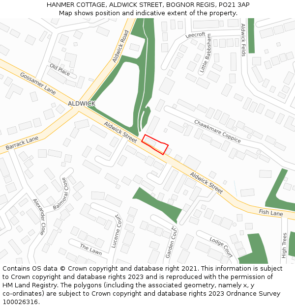 HANMER COTTAGE, ALDWICK STREET, BOGNOR REGIS, PO21 3AP: Location map and indicative extent of plot