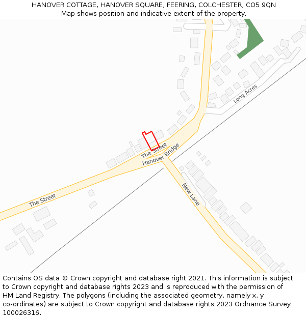 HANOVER COTTAGE, HANOVER SQUARE, FEERING, COLCHESTER, CO5 9QN: Location map and indicative extent of plot