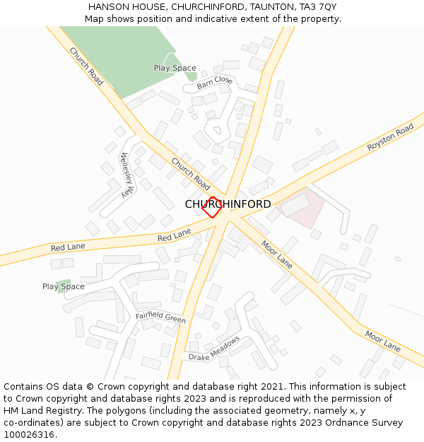 HANSON HOUSE, CHURCHINFORD, TAUNTON, TA3 7QY: Location map and indicative extent of plot