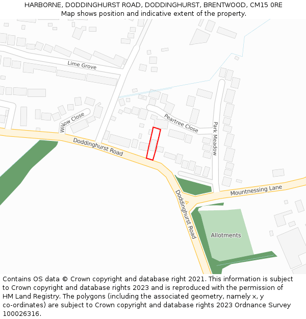 HARBORNE, DODDINGHURST ROAD, DODDINGHURST, BRENTWOOD, CM15 0RE: Location map and indicative extent of plot