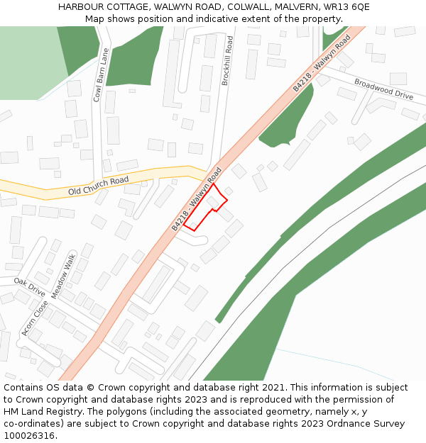 HARBOUR COTTAGE, WALWYN ROAD, COLWALL, MALVERN, WR13 6QE: Location map and indicative extent of plot