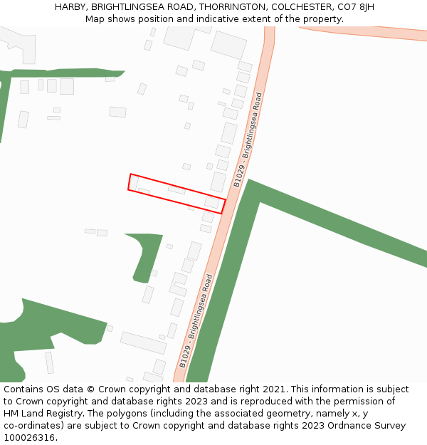 HARBY, BRIGHTLINGSEA ROAD, THORRINGTON, COLCHESTER, CO7 8JH: Location map and indicative extent of plot