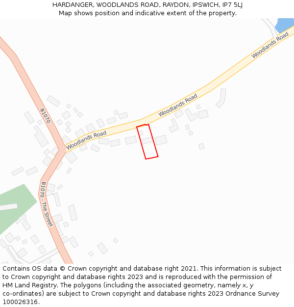 HARDANGER, WOODLANDS ROAD, RAYDON, IPSWICH, IP7 5LJ: Location map and indicative extent of plot