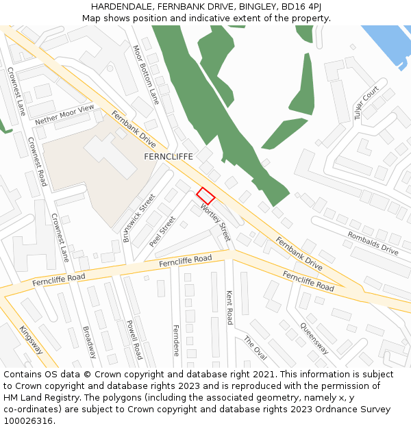 HARDENDALE, FERNBANK DRIVE, BINGLEY, BD16 4PJ: Location map and indicative extent of plot