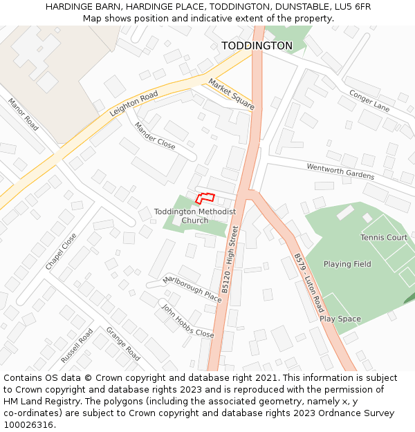 HARDINGE BARN, HARDINGE PLACE, TODDINGTON, DUNSTABLE, LU5 6FR: Location map and indicative extent of plot