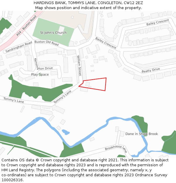 HARDINGS BANK, TOMMYS LANE, CONGLETON, CW12 2EZ: Location map and indicative extent of plot