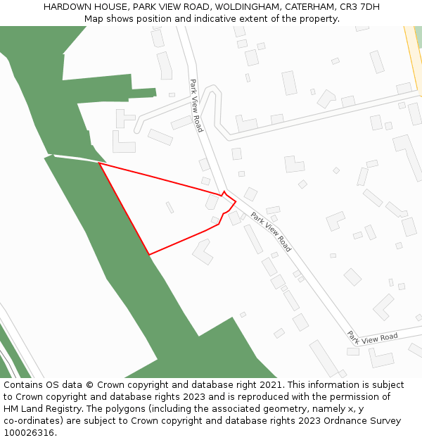 HARDOWN HOUSE, PARK VIEW ROAD, WOLDINGHAM, CATERHAM, CR3 7DH: Location map and indicative extent of plot