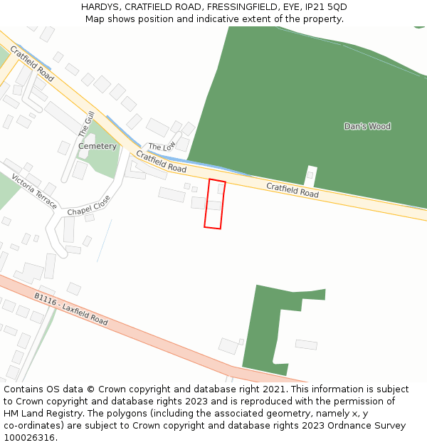 HARDYS, CRATFIELD ROAD, FRESSINGFIELD, EYE, IP21 5QD: Location map and indicative extent of plot