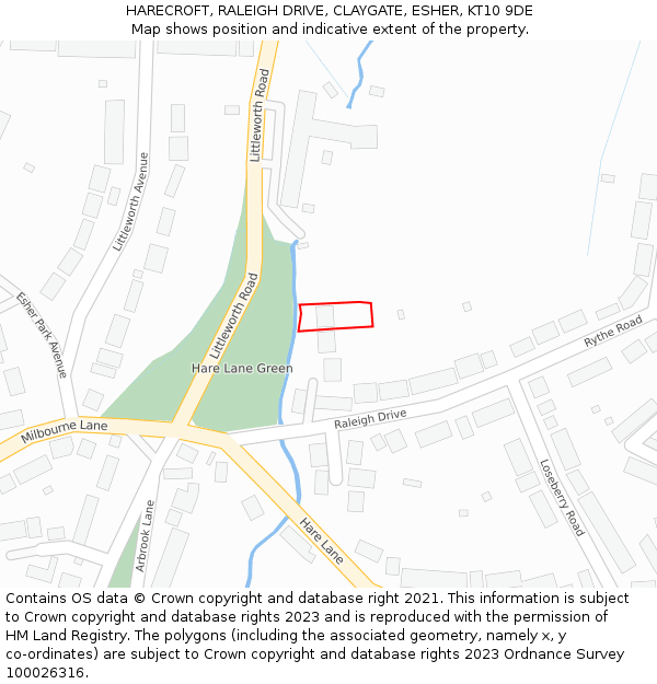 HARECROFT, RALEIGH DRIVE, CLAYGATE, ESHER, KT10 9DE: Location map and indicative extent of plot