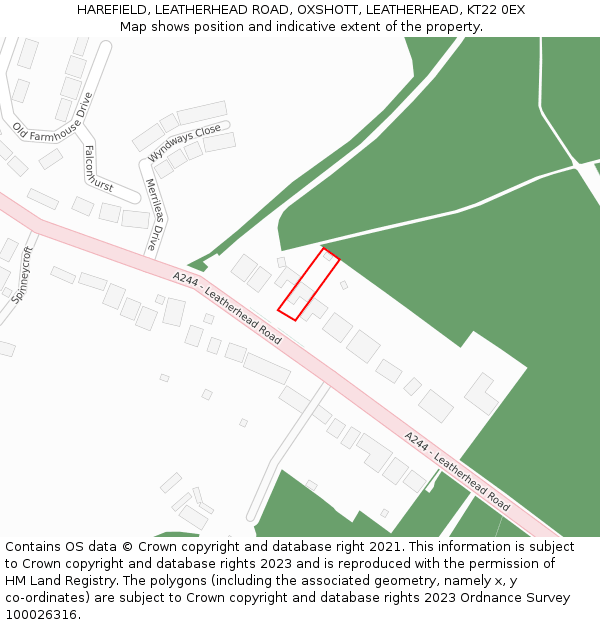 HAREFIELD, LEATHERHEAD ROAD, OXSHOTT, LEATHERHEAD, KT22 0EX: Location map and indicative extent of plot