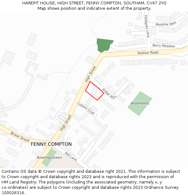 HAREPIT HOUSE, HIGH STREET, FENNY COMPTON, SOUTHAM, CV47 2YG: Location map and indicative extent of plot