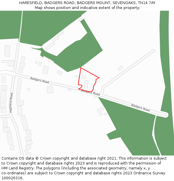 HARESFIELD, BADGERS ROAD, BADGERS MOUNT, SEVENOAKS, TN14 7AY: Location map and indicative extent of plot