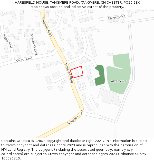 HARESFIELD HOUSE, TANGMERE ROAD, TANGMERE, CHICHESTER, PO20 2EX: Location map and indicative extent of plot