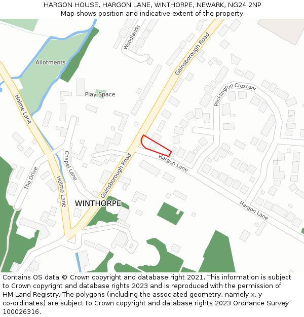 HARGON HOUSE, HARGON LANE, WINTHORPE, NEWARK, NG24 2NP: Location map and indicative extent of plot