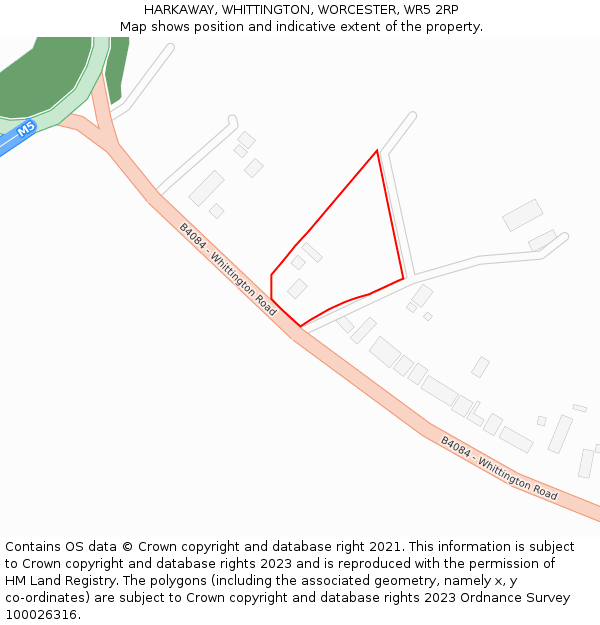 HARKAWAY, WHITTINGTON, WORCESTER, WR5 2RP: Location map and indicative extent of plot