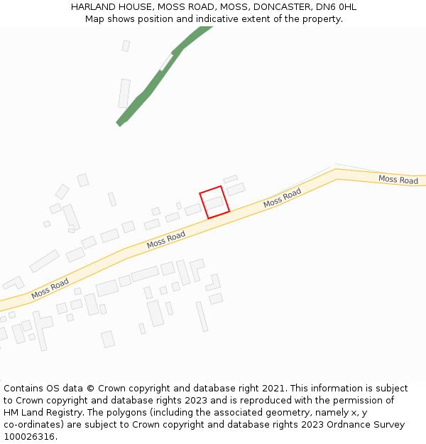 HARLAND HOUSE, MOSS ROAD, MOSS, DONCASTER, DN6 0HL: Location map and indicative extent of plot