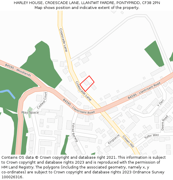 HARLEY HOUSE, CROESCADE LANE, LLANTWIT FARDRE, PONTYPRIDD, CF38 2PN: Location map and indicative extent of plot