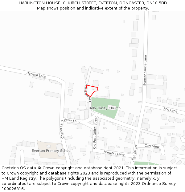 HARLINGTON HOUSE, CHURCH STREET, EVERTON, DONCASTER, DN10 5BD: Location map and indicative extent of plot