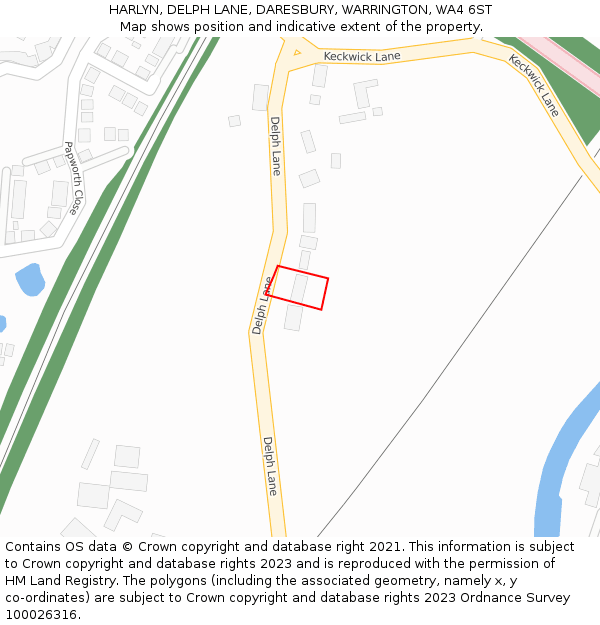HARLYN, DELPH LANE, DARESBURY, WARRINGTON, WA4 6ST: Location map and indicative extent of plot