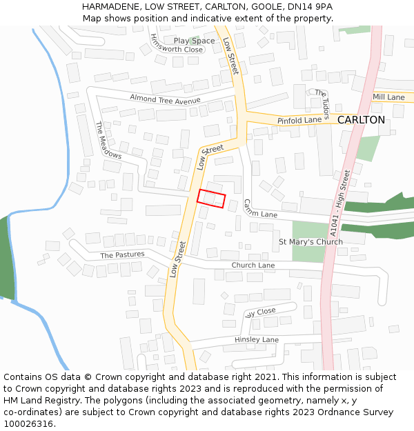 HARMADENE, LOW STREET, CARLTON, GOOLE, DN14 9PA: Location map and indicative extent of plot