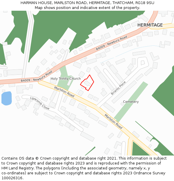 HARMAN HOUSE, MARLSTON ROAD, HERMITAGE, THATCHAM, RG18 9SU: Location map and indicative extent of plot