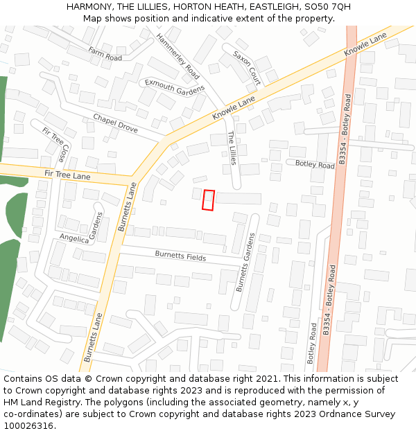 HARMONY, THE LILLIES, HORTON HEATH, EASTLEIGH, SO50 7QH: Location map and indicative extent of plot