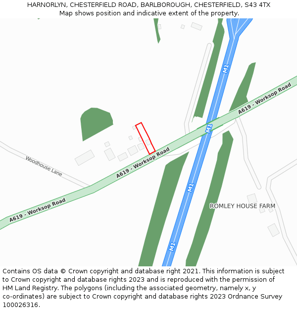 HARNORLYN, CHESTERFIELD ROAD, BARLBOROUGH, CHESTERFIELD, S43 4TX: Location map and indicative extent of plot