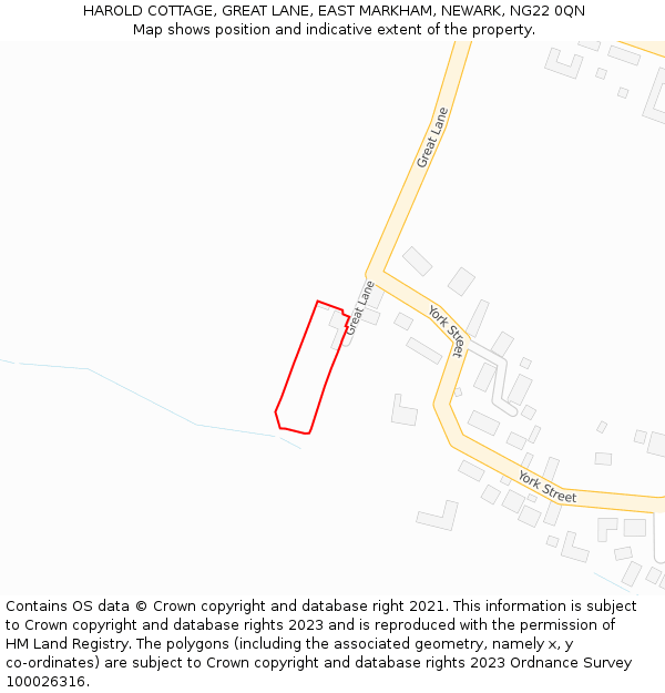 HAROLD COTTAGE, GREAT LANE, EAST MARKHAM, NEWARK, NG22 0QN: Location map and indicative extent of plot