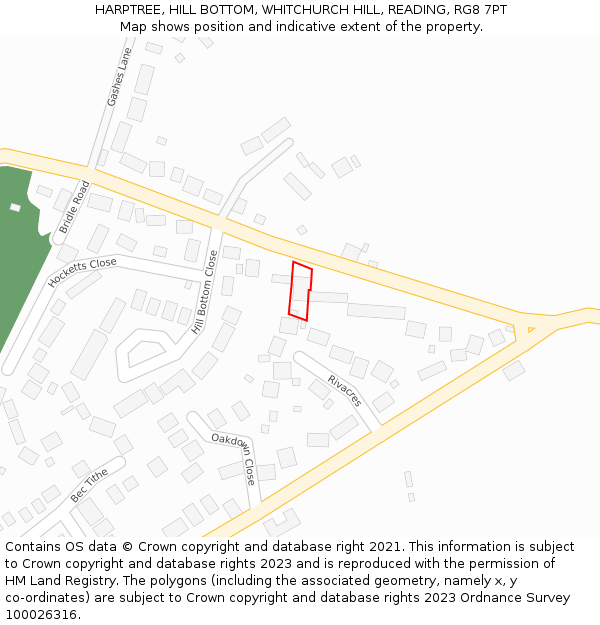 HARPTREE, HILL BOTTOM, WHITCHURCH HILL, READING, RG8 7PT: Location map and indicative extent of plot