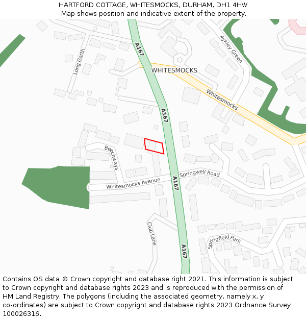 HARTFORD COTTAGE, WHITESMOCKS, DURHAM, DH1 4HW: Location map and indicative extent of plot