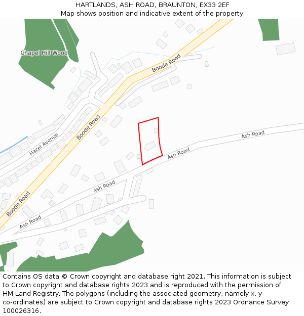 HARTLANDS, ASH ROAD, BRAUNTON, EX33 2EF: Location map and indicative extent of plot