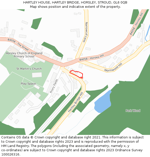 HARTLEY HOUSE, HARTLEY BRIDGE, HORSLEY, STROUD, GL6 0QB: Location map and indicative extent of plot