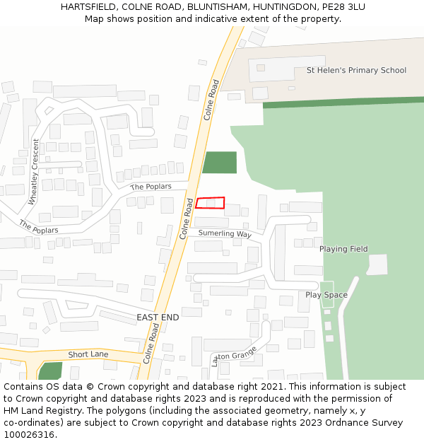 HARTSFIELD, COLNE ROAD, BLUNTISHAM, HUNTINGDON, PE28 3LU: Location map and indicative extent of plot