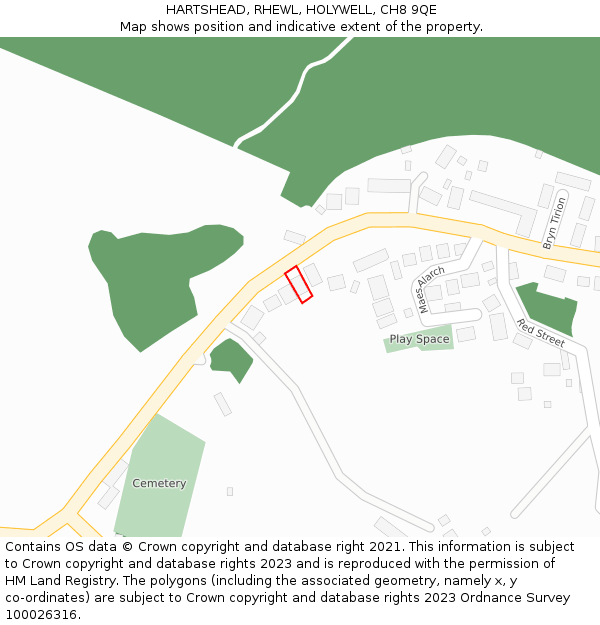 HARTSHEAD, RHEWL, HOLYWELL, CH8 9QE: Location map and indicative extent of plot