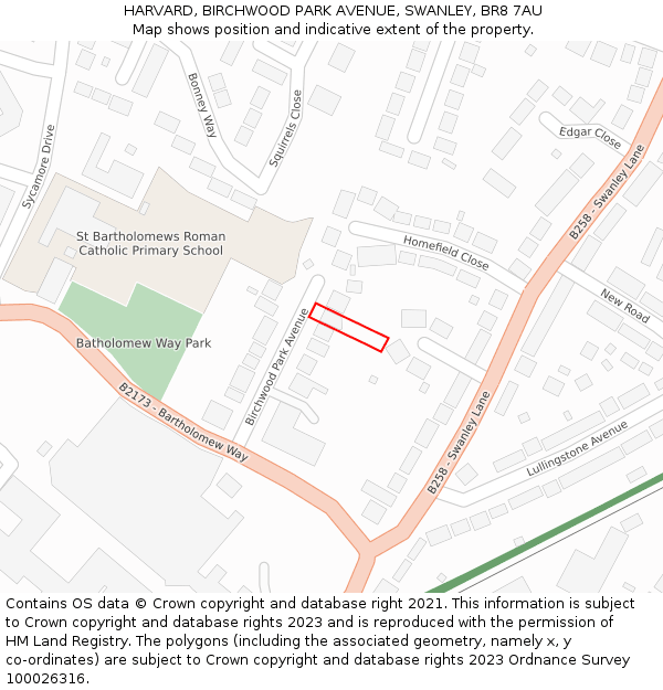 HARVARD, BIRCHWOOD PARK AVENUE, SWANLEY, BR8 7AU: Location map and indicative extent of plot