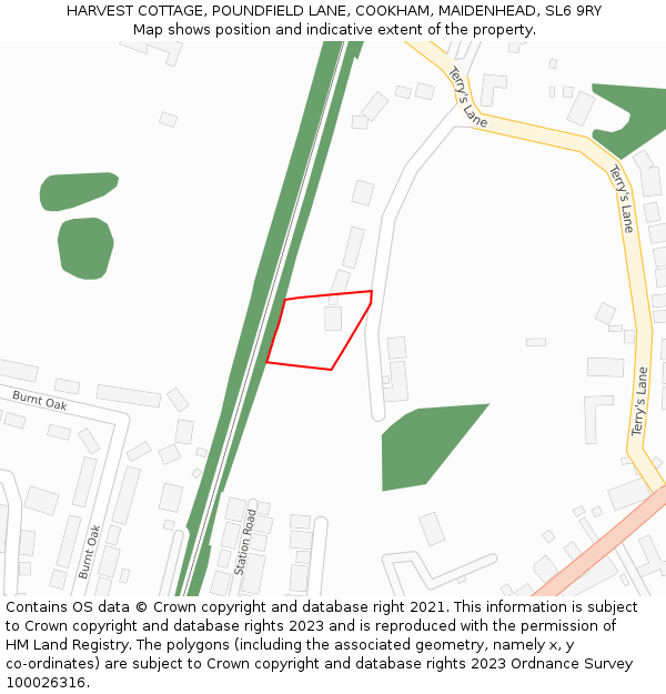 HARVEST COTTAGE, POUNDFIELD LANE, COOKHAM, MAIDENHEAD, SL6 9RY: Location map and indicative extent of plot