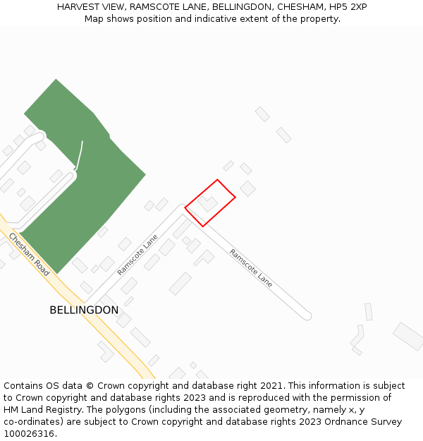 HARVEST VIEW, RAMSCOTE LANE, BELLINGDON, CHESHAM, HP5 2XP: Location map and indicative extent of plot