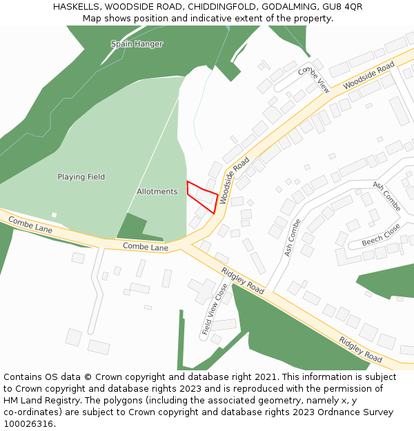 HASKELLS, WOODSIDE ROAD, CHIDDINGFOLD, GODALMING, GU8 4QR: Location map and indicative extent of plot