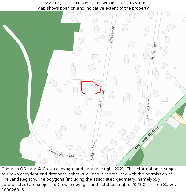 HASSELS, FIELDEN ROAD, CROWBOROUGH, TN6 1TR: Location map and indicative extent of plot