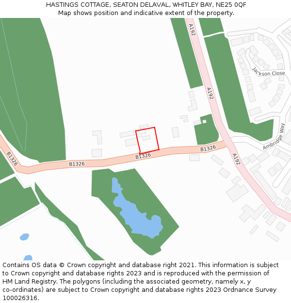 HASTINGS COTTAGE, SEATON DELAVAL, WHITLEY BAY, NE25 0QF: Location map and indicative extent of plot