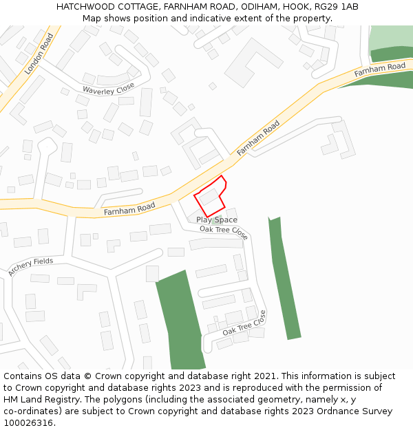 HATCHWOOD COTTAGE, FARNHAM ROAD, ODIHAM, HOOK, RG29 1AB: Location map and indicative extent of plot