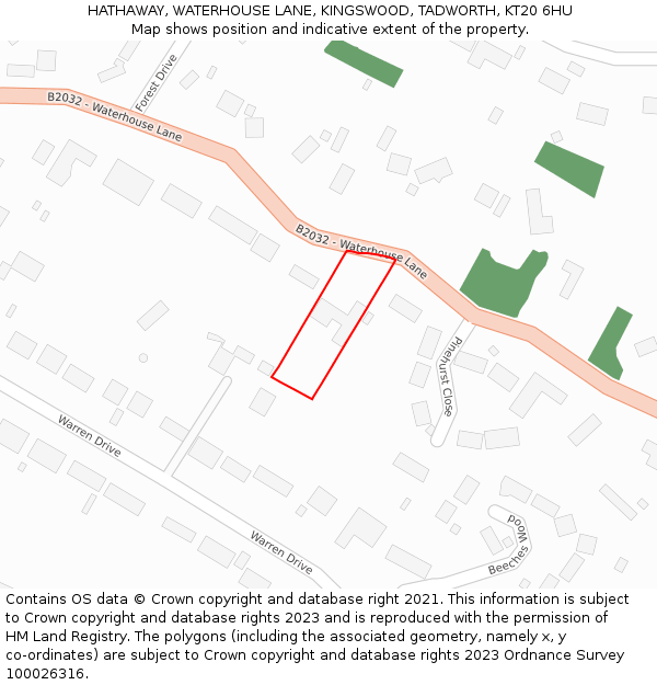 HATHAWAY, WATERHOUSE LANE, KINGSWOOD, TADWORTH, KT20 6HU: Location map and indicative extent of plot