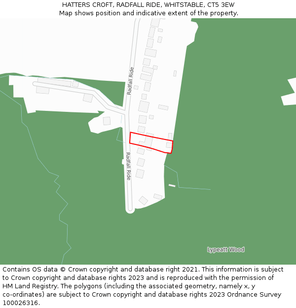 HATTERS CROFT, RADFALL RIDE, WHITSTABLE, CT5 3EW: Location map and indicative extent of plot