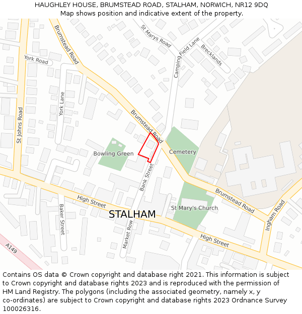 HAUGHLEY HOUSE, BRUMSTEAD ROAD, STALHAM, NORWICH, NR12 9DQ: Location map and indicative extent of plot