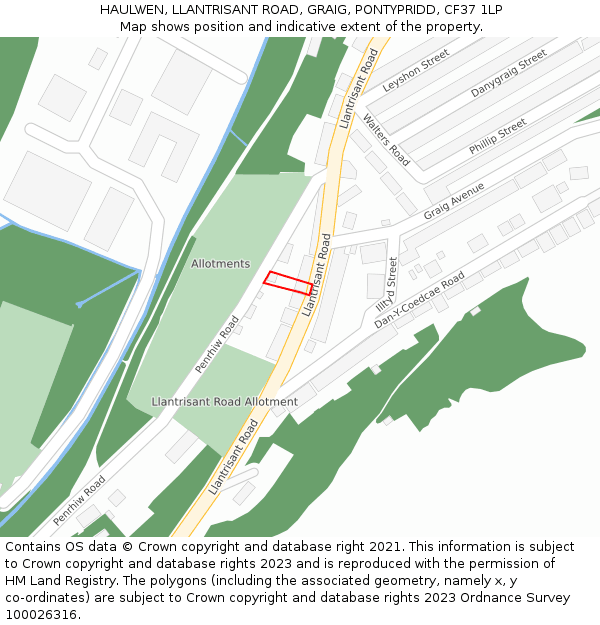 HAULWEN, LLANTRISANT ROAD, GRAIG, PONTYPRIDD, CF37 1LP: Location map and indicative extent of plot