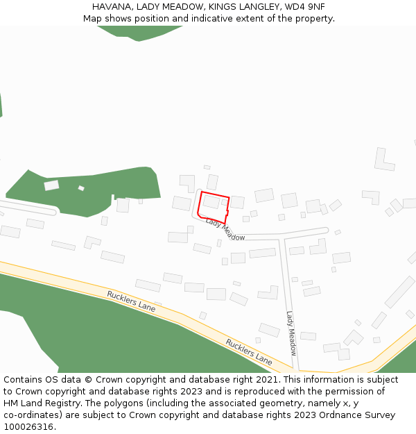 HAVANA, LADY MEADOW, KINGS LANGLEY, WD4 9NF: Location map and indicative extent of plot