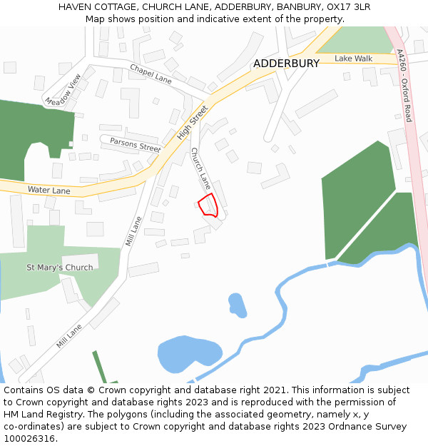 HAVEN COTTAGE, CHURCH LANE, ADDERBURY, BANBURY, OX17 3LR: Location map and indicative extent of plot