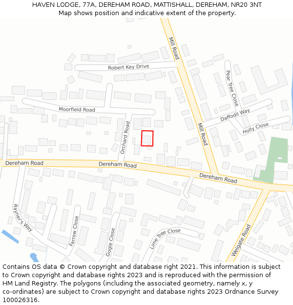 HAVEN LODGE, 77A, DEREHAM ROAD, MATTISHALL, DEREHAM, NR20 3NT: Location map and indicative extent of plot