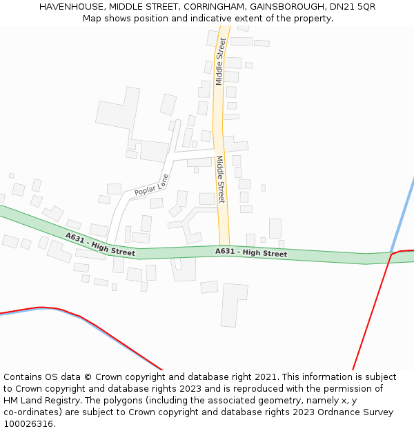 HAVENHOUSE, MIDDLE STREET, CORRINGHAM, GAINSBOROUGH, DN21 5QR: Location map and indicative extent of plot