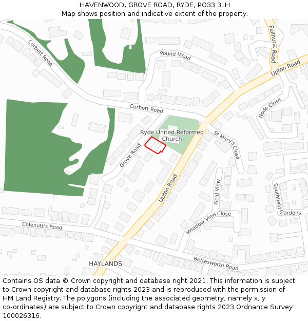 HAVENWOOD, GROVE ROAD, RYDE, PO33 3LH: Location map and indicative extent of plot